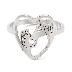 Color de Acero Inoxidable 304 corazón de acero inoxidable con anillo ajustable de caballo para mujer, color acero inoxidable, tamaño de EE. UU. 6 (16.5 mm)