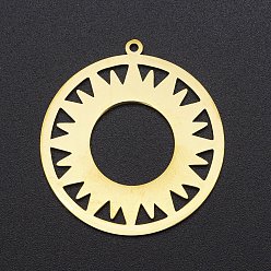 Golden 201 Stainless Steel Solar Eclipse Pendants, Laser Cut, Ring with Sun, Golden, 33x30.5x1mm, Hole: 1.4mm