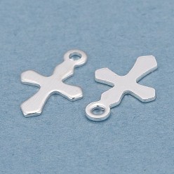 Посеребрённый Латунные крошечные крестики, долговечный, 925 серебро покрытием, 9x6x0.5 мм, отверстие : 0.9 мм