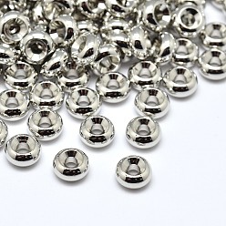 Platine Grille placage laiton plat rond entretoise perles, platine, 6x3mm, Trou: 2mm