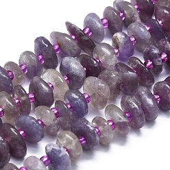 Tourmaline Brins de perles de tourmaline violette naturelle, avec des perles de rocaille, plat, 7~13x8~9x3~4mm, Trou: 1mm, Environ 68 pcs/chapelet, 14.76'' (37.5 cm)