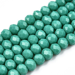 Vert De Mer Clair Perles de verre opaques de couleur unie, facette, rondelle, vert de mer clair, 4x3mm, Trou: 0.4mm, Environ 123~127 pcs/chapelet, 16.5~16.9 pouce (42~43 cm)