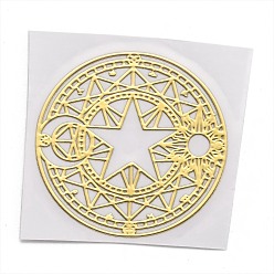 Oro Pegatinas de latón autoadhesivas, scrapbooking pegatinas, para artesanías de resina epoxi, plano y redondo con estrella, dorado, 3.1x0.05 cm