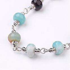 Amazonite Main chaînes amazonite de perles, non soudée, pour colliers bracelets de décision, avec épingle à oeil en fer platine, 1 m, perles: 8 mm