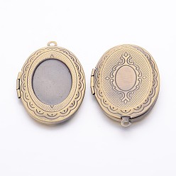 Antique Bronze Romantic Valentines Day Ideas for Him with Your Photo Brass Locket Pendants, Picture Frame Charms for Necklace, Antique Bronze, Oval, Antique Bronze, 32x23mm, Hole: 1.7~1.9mm