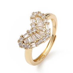 Настоящее золото 18K Регулируемое кольцо в форме сердца из прозрачного кубического циркония, украшения из латуни для женщин, без свинца и без кадмия, реальный 18 k позолоченный, внутренний диаметр: 17 мм