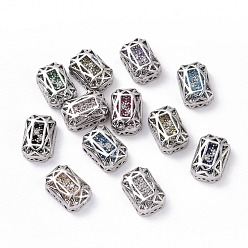 Mixed Color Eco-friendly Brass Micro Pave Cubic Zirconia Multi-strand Links, Rack Plating, Cadmium Free & Lead Free, Rectangle Octagon, Platinum, Mixed Color, 12x8x5mm, Hole: 1.2mm
