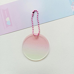 Pink Ébauches de porte-clés en acrylique transparent dégradé de couleur, avec des chaînes à boules de couleurs aléatoires, plat rond, rose