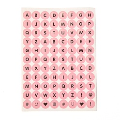 Pink Scrapbooking Round with Capital Letter Self Adhesive Stickers, for Diary, Album, Notebook, DIY Arts and Crafts, Pink, 14x10x0.01cm, Tags: 10mm, 88pcs/sheet