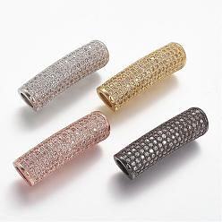 Mixed Color Brass Micro Pave Cubic Zirconia Tube Beads, Tube, Large Hole Beads, Hollow, Clear, Mixed Color, 30x8.5x8mm, Hole: 5mm