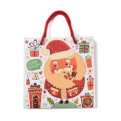 Square Christmas Santa Claus Print Paper Gift Bags with Nylon Cord Handle, Red, Square, 19.9x19.9x0.5cm, Unfold: 19.9x8.1x19.9cm