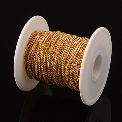 Golden Vacuum Plating 304 Stainless Steel Curb Chains Twisted Chains, Unwelded, with Spool, Faceted, Golden, 3x2x0.6mm, about 65.61 Feet(20m)/roll