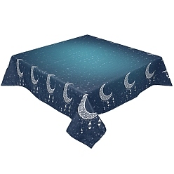 Moon Eid Mubarak Table Runner Waterproof Rectangle Tablecloths, for Islamic Lantern Ramadan Dinner Party Decorations, Moon Pattern, 1780x1330mm