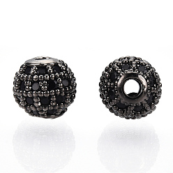 Gunmetal Rack Plating Brass Cubic Zirconia Beads, Long-Lasting Plated, Round, Gunmetal, 6x6mm, Hole: 1.5mm