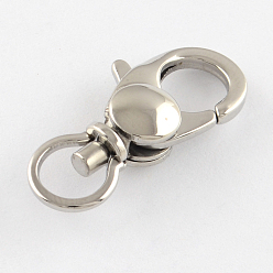 Stainless Steel Color Polished 316 Surgical Stainless Steel Lobster Claw Swivel Clasps, Swivel Snap Hooks, Stainless Steel Color, 22~24x11x6mm, Hole: 6mm
