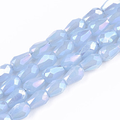 Acero Azul Claro Abalorios de vidrio electrochapa, color de ab chapado, imitación de vidrio de jade, lágrima facetada, azul acero claro, 4x3 mm, agujero: 0.7 mm, sobre 98~99 unidades / cadena, 16.54~16.92 pulgada (42~43 cm)