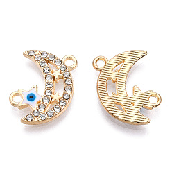 White Moon Alloy Enamel Connector Charms, Evil Eye Star Links, with Crystal Rhinestone, Light Gold, Cadmium Free & Lead Free, White, 19.5x16x2mm, Hole: 1.8mm