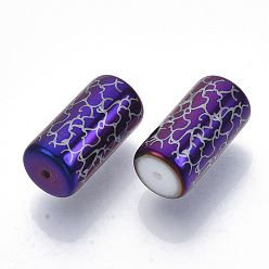 Purple Electroplate Glass Beads, Column with Vine Pattern, Purple, 20x10mm, Hole: 1.2mm, about 50pcs/bag