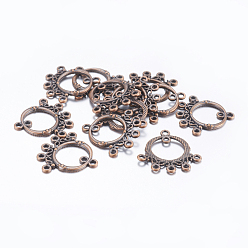 Red Copper Tibetan Style Chandelier Components Links, Cadmium Free & Nickel Free & Lead Free, Ring, Red Copper, 26x25x2mm, Hole: 1.5mm