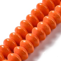 Orange Handmade Pearlized Porcelain Beads, Flat Round, Orange, 12x7mm, Hole: 1.6mm, about 45pcs/strand, 12.40''(31.5cm)