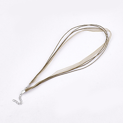 Peru Waxed Cord and Organza Ribbon Necklace Making, with Iron Lobster Claw Clasps, Platinum, Peru, 17.6 inch~17.8 inch(45~455cm), 7mm