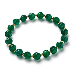 Chrysoprase Faceted Natural Chrysoprase Stretch Beaded Bracelets, with Glass Beads, Six Sided Celestial Dice, Inner Diameter: 2~2-3/8 inch(5.1~6cm)