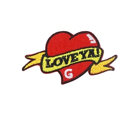 Roja Corazón de amor con flecha, tela bordada computarizada, parches para planchar, pegar en parche, accesorios de vestuario, apliques, para el día de San Valentín, rojo, 40x75 mm