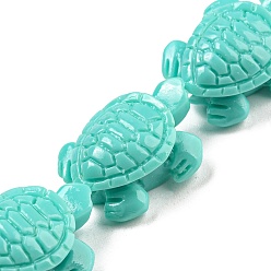 Turquoise Chapelets de perles de corail synthétique , teint, tortue, turquoise, 15x12x7mm, Trou: 2mm, Environ 22 pcs/chapelet, 11.5 pouce
