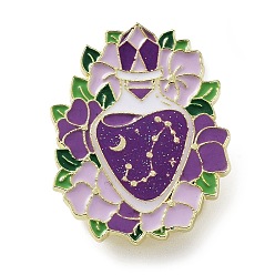 Purple Flower Holy Vase Scorpio Enamel Pins, Golden Zinc Alloy Brooch for Backpack Clothes, Constellation Theme Badge for Women, Purple, 31x25mm