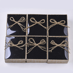 Trigo Cajas de joyas de cartón, Para el anillo, Collar, pendiente, con tapa transparente, cuerda de cáñamo bowknot y esponja negra dentro, Rectángulo, trigo, 13x11x2.9 cm