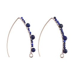 Lapis Lazuli 304 Stainless Steel Earring Hooks, Ear Wire, with Natural Lapis Lazuli Beads and Horizontal Loop, 42mm, 21 Gauge, Pin: 0.7mm