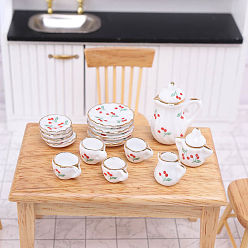 Flor Mini juegos de té de cerámica, incluyendo taza, tetera, platillo, accesorios de casa de muñecas micro jardín paisajístico, simulando decoraciones de utilería, flor, 13~27 mm, 15 PC / sistema