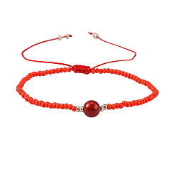 Cornaline Bracelets de perles de tresse de fil de nylon, avec des perles de rocaille et de la cornaline naturelle (teintée et chauffée), 1-3/4 pouces ~ 3-1/8 pouces (4.5~8 cm)