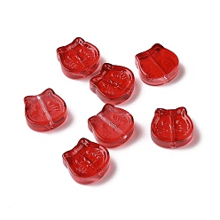 Red Transparent Spray Painted Glass Beads, Cat, Red, 13.5x14x5mm, Hole: 1.2mm