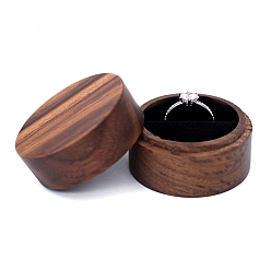 Negro Cajas redondas de almacenamiento de anillos de madera., Caja de regalo para anillos de boda de madera con interior de terciopelo., para la boda, Día de San Valentín, negro, 5x3.5 cm