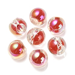 Roja Perlas europeas de acrílico iridiscente de arco iris chapado en uv transparente, talón en grano, abalorios de grande agujero, rondo, rojo, 17.5x17.5 mm, agujero: 4.5 mm
