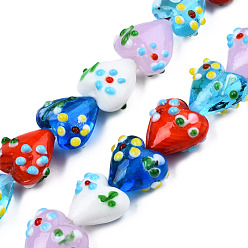 Colorful Handmade Bumpy Lampwork Beads Strands, Heart, Colorful, 15~16x15.5~17x10.5~11.5mm, Hole: 1.4~1.8mm, about 26pcs/strand, 14.76 inch(37.5cm)