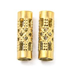 Golden 304 Stainless Steel Beads, Hollow, Column with Flower, Golden, 12.5x4mm, Hole: 3mm
