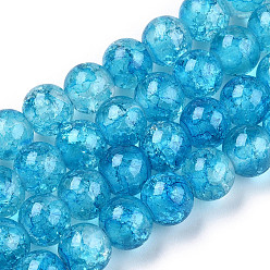 Bleu Ciel Foncé Cuisson peint verre craquelé brins de perles, ronde, bleu profond du ciel, 8mm, Trou: 1.3~1.6mm, Environ 100 pcs/chapelet, 31.4 pouce
