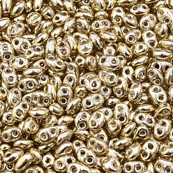 Verge D'or Perles de rocailles en verre de couleurs opaques teintes, Argenté, 2-trou, ovale, verge d'or, 5x4x2.5mm, Trou: 0.9mm, environ 450 g /sachet 