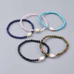 Pierre Mélangete Bracelets élastiques à perles naturelles et synthétiques, avec perles en laiton et perles naturelles, 2-1/2 pouce (6.4 cm)