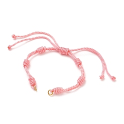 Pink Adjustable Braided Nylon Cord Bracelet Making, with 304 Stainless Steel Open Jump Rings, Pink, Single Chain Length: about 6 inch(15cm)