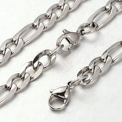 Stainless Steel Color 304 Stainless Steel Figaro Chain Necklaces and Bracelets Sets, with Stainless Steel Lobster Clasps, Faceted, Stainless Steel Color, 21.65 inch(550mm), 220mm(8-5/8 inch)