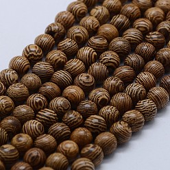 Bois Brins de perles en bois de wengé naturel, ronde, 6mm, Trou: 1mm, Environ 67 pcs/chapelet, 14.2 pouce (36 cm)