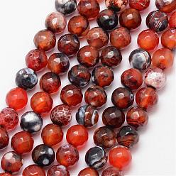 Chocolate Natural Fire Crackle Agate Bead Strands, Round, Grade A, Faceted, Dyed & Heated, Chocolate, 8mm, Hole: 1mm, about 47pcs/strand, 15 inch