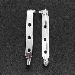 Plata Fornituras de broche de hierro, espalda pasadores de barras, plata, 39.5x4.5 mm, agujero: 2 mm, pin: 0.5 mm