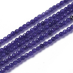 Indigo Natural Jade Beads Strands, Faceted, Round, Indigo, 3~3.5x2.5~3mm, Hole: 0.3mm, about 114~141pcs/strand, 15.1~16.4 inch(38.4~41.8cm)