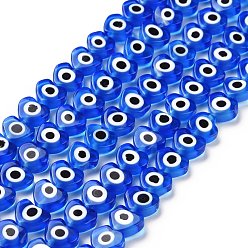 Blue Handmade Evil Eye Lampwork Beads Strands, Heart, Blue, 6~7x8x3mm, Hole: 1mm, about 47~49pcs/strand, 13.19~13.98 inch(33.5~35.5cm)