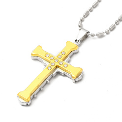 Antique Silver & Golden Alloy Cross Pandant Necklace with Link Chains, Gothic Jewelry for Men Women, Antique Silver & Golden, 23.62 inch(60cm)