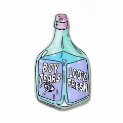 Bottle Halloween Printed Acrylic Pendants, Word Boy Tears, Bottle Pattern, 38x21.5x2.2mm, Hole: 1.8mm